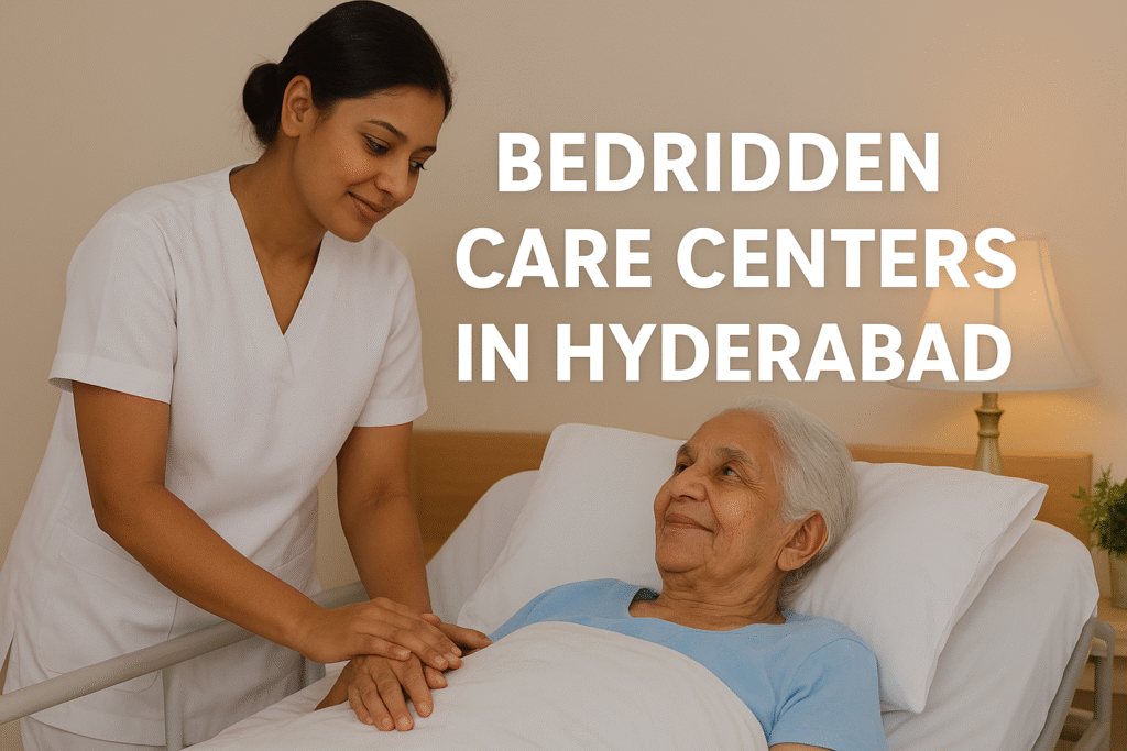 “Nurse providing bedridden care to an elderly patient in a Hyderabad rehabilitation center”
