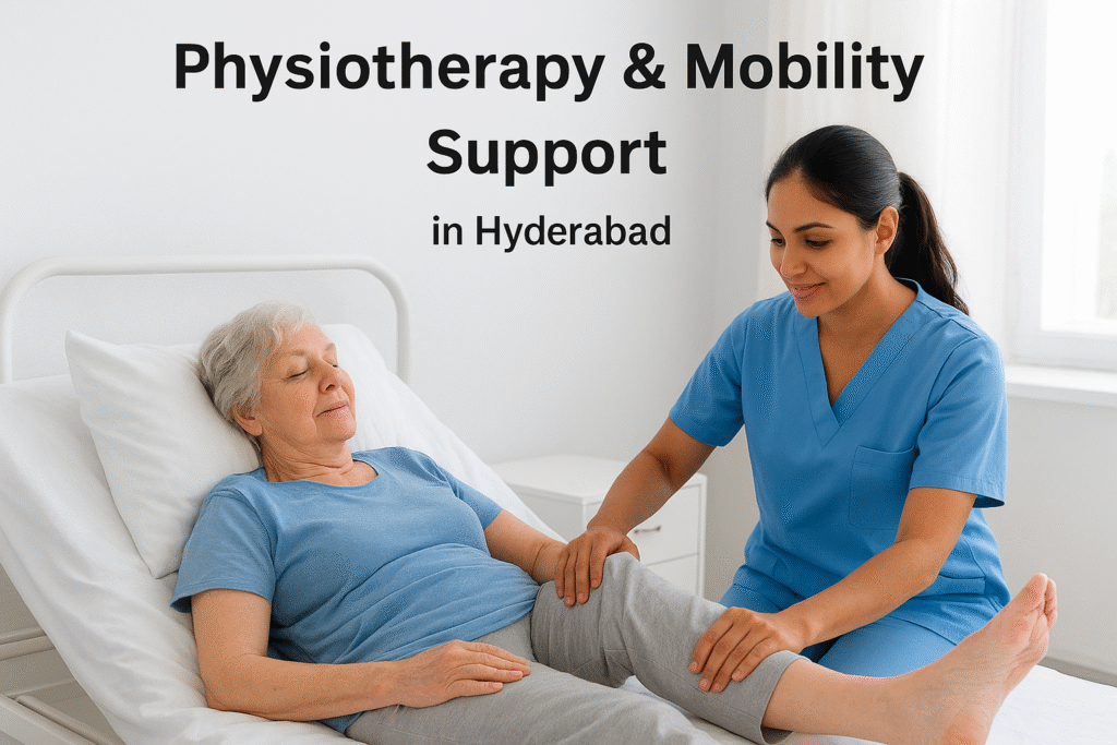 “Skilled home nurse providing bedside care to bedridden patient at home in Hyderabad”